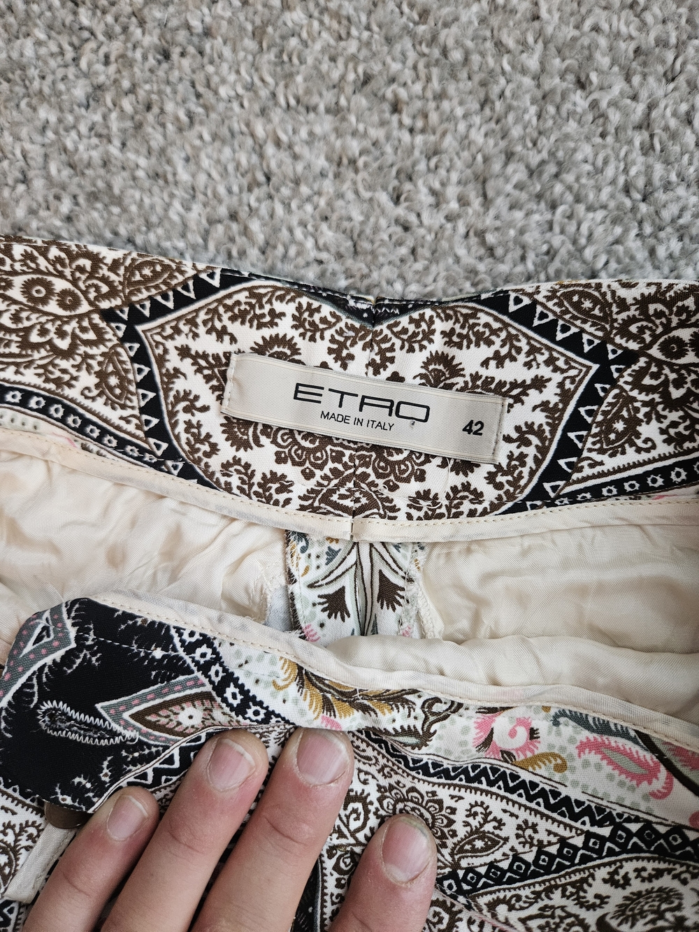 Etro Black, Cream & Pink Paisley Wide-Leg Pants - Picture 4 of 4